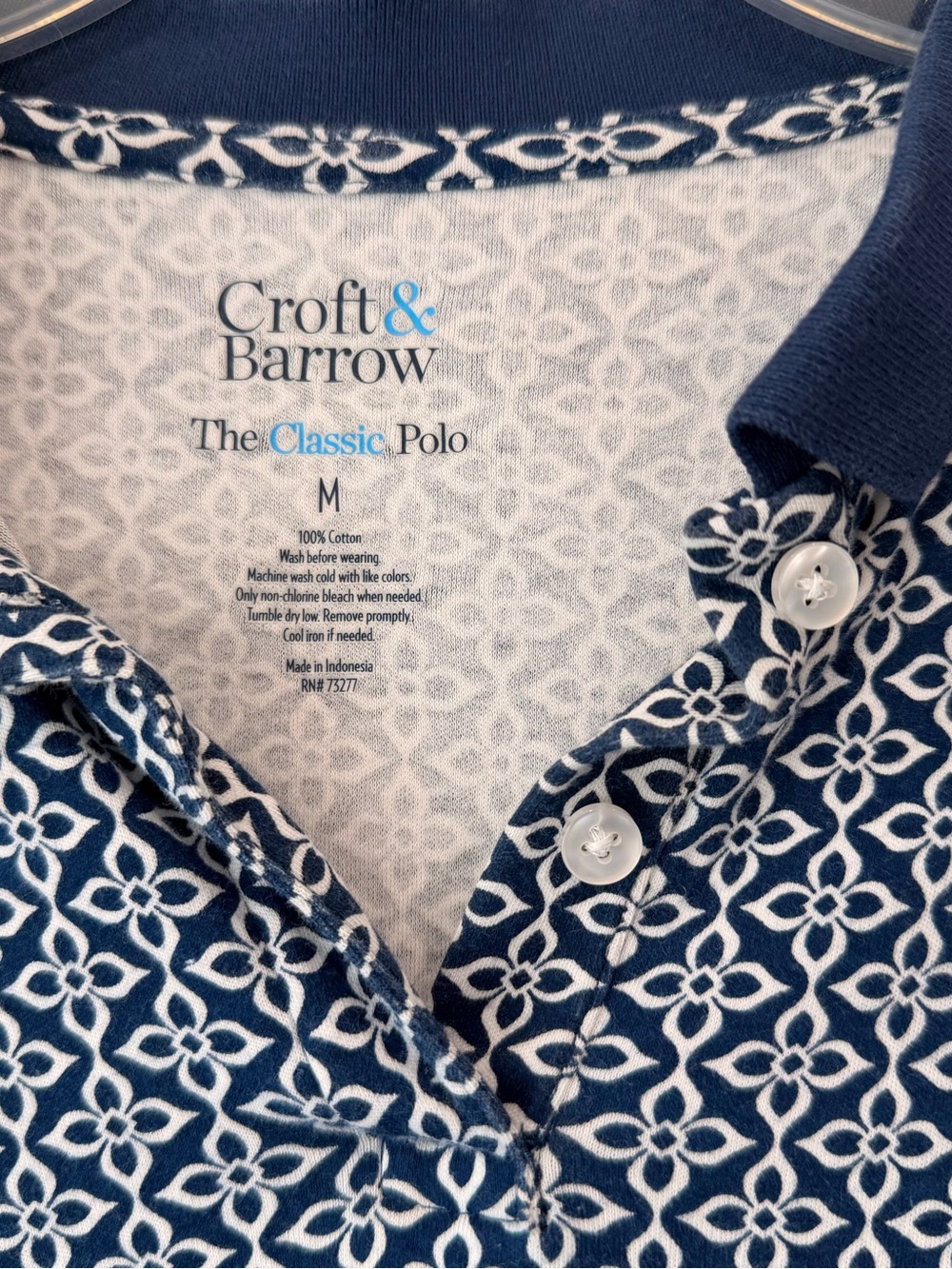 croft & barrow Navy and White Floral Geometric Polo